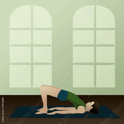 Woman practicing yoga Bridge Pose( Setu Bandha Sarvangasana)