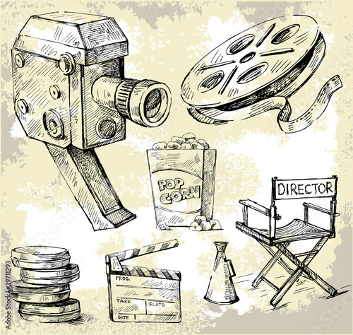 movie camera-hand drawn