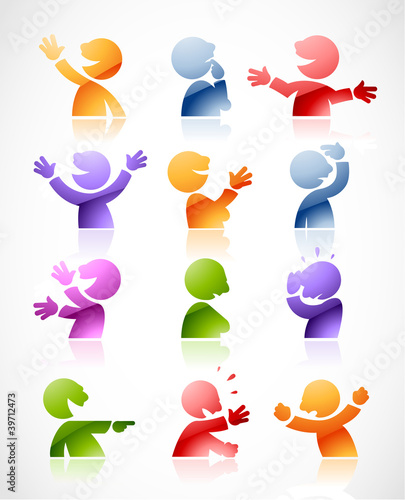Set of colorful talking characters in various postures