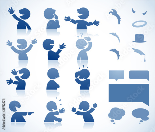 Set of talking characters in various postures