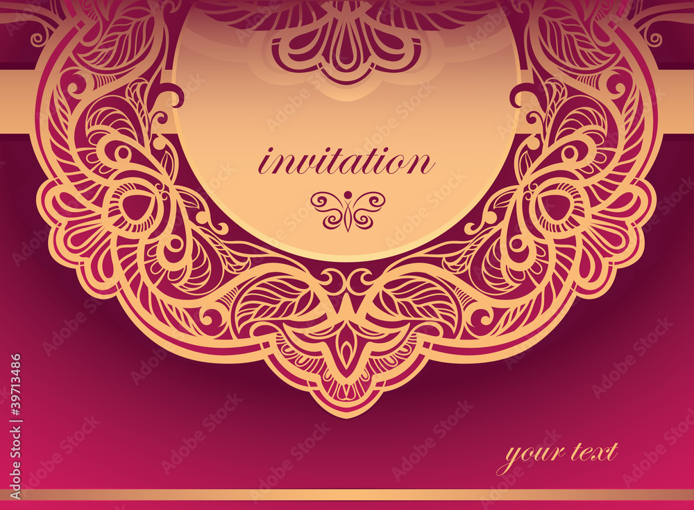 Invitation to the purple tones. Vector background of openwork