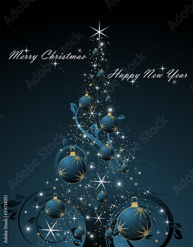 Christmas tree on a dark blue background)