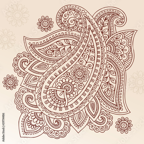 Ornate Henna Paisley Doodle Vector Design Elements