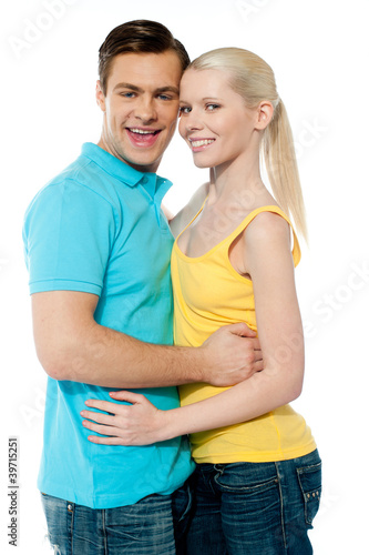 Portrait of girlfriend boyfriend hugging each other