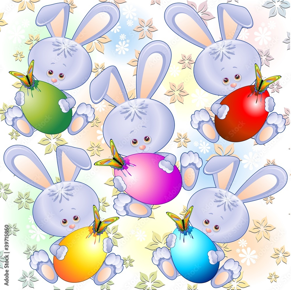 Fotomurali Coniglietti Pasqua per Bambini-Cute Easter Bunny Pattern