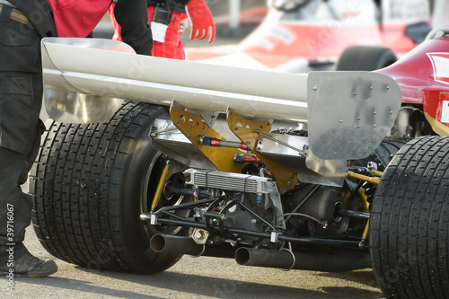 rear wheels and engine a race car