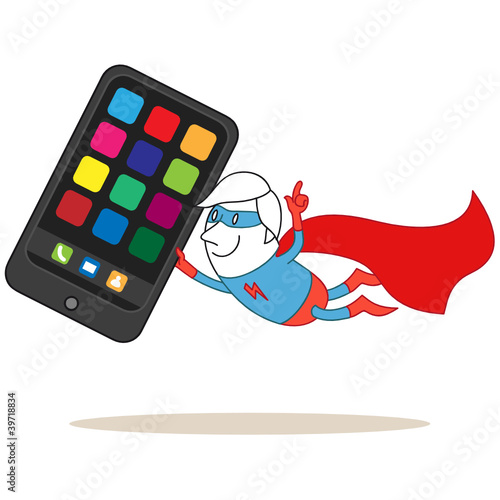 Superheld, Smartphone, fliegend