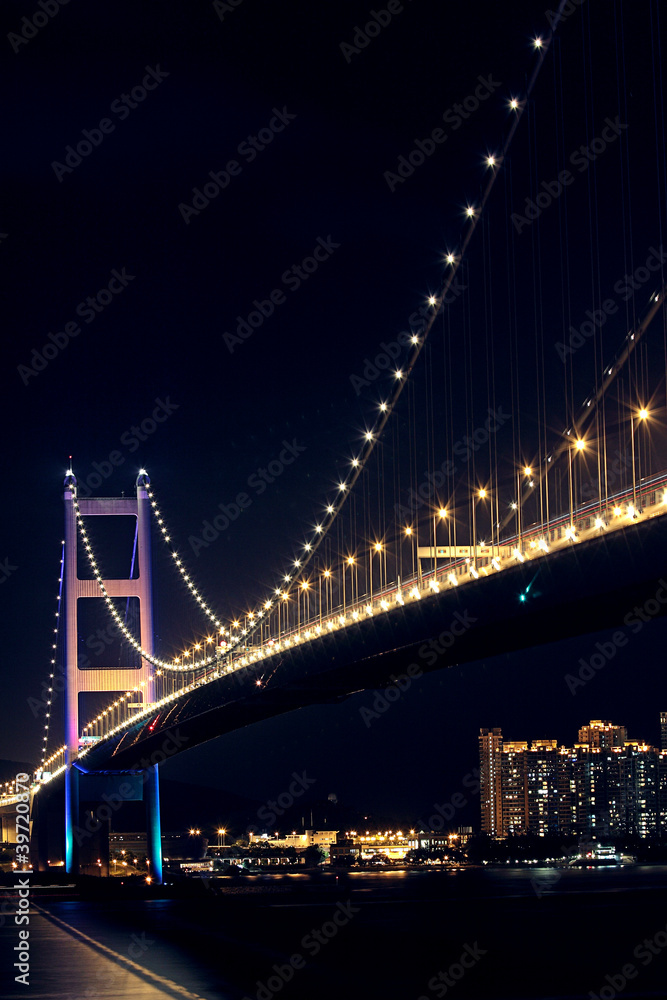 Tsing Ma Bridge in Hong Kong at night