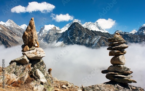 view of everest with stone mans from gokyo ri © Daniel Prudek