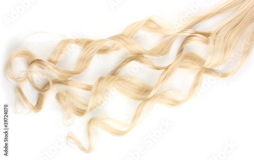 Curly blond hair isolated on white