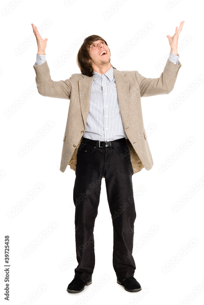 happy business man with arms raised happy business man with arms raised