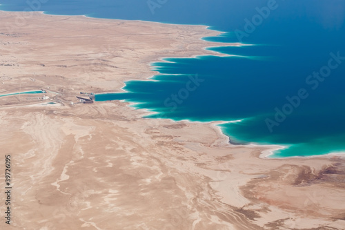 Birdseye view of the Dead sea desert coast in Israel