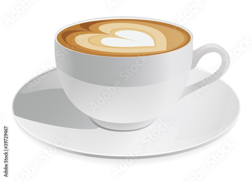 Cup of cappuccino with heart symbol. Coffee