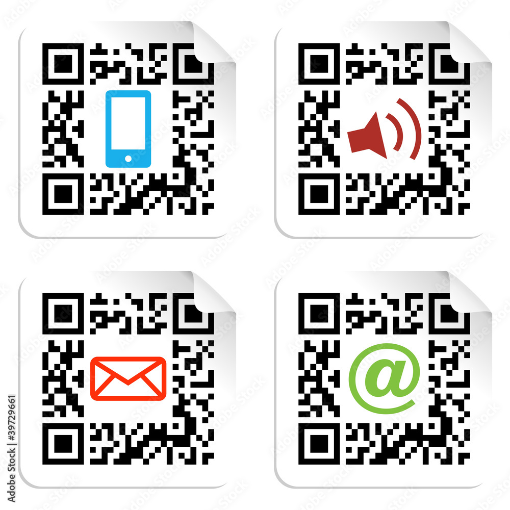 Social media icons set with QR code sign label. Social media icons set with QR code sign label.
