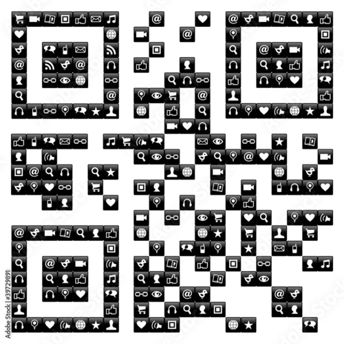 QR code design with social media icons set