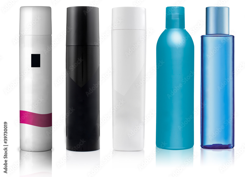 Set of plastic bottles of body care and beauty products Set of plastic bottles of body care and beauty products