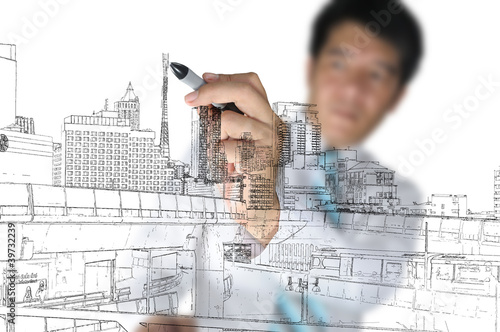 Business Man Drawing building and cityscape