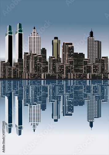 modern city buildings and reflection