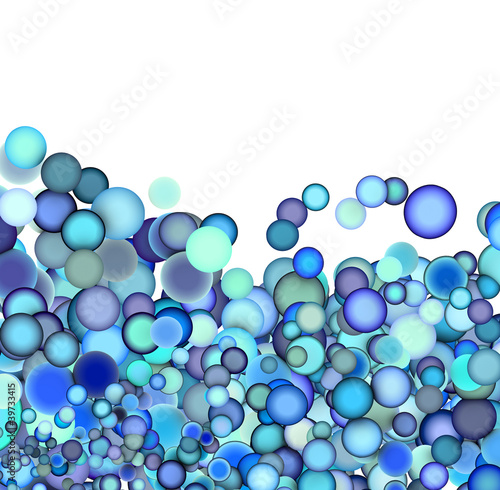 water 3d render strings of floating balls in multiple blue purpl