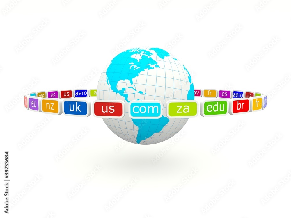 Fototapeta premium Globe with internet domain signs
