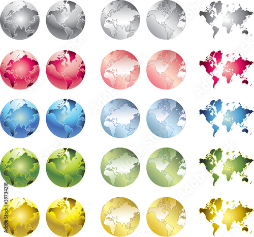 set of colored web buttons and spheres