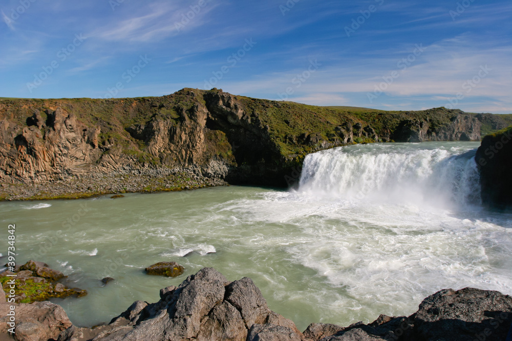 Landscape view of famous waterfall Godafoss in Iceland