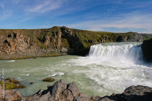 Landscape view of famous waterfall Godafoss in Iceland
