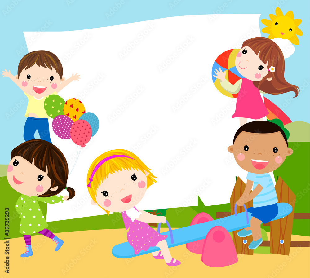 Playing kids and frame Playing kids and frame