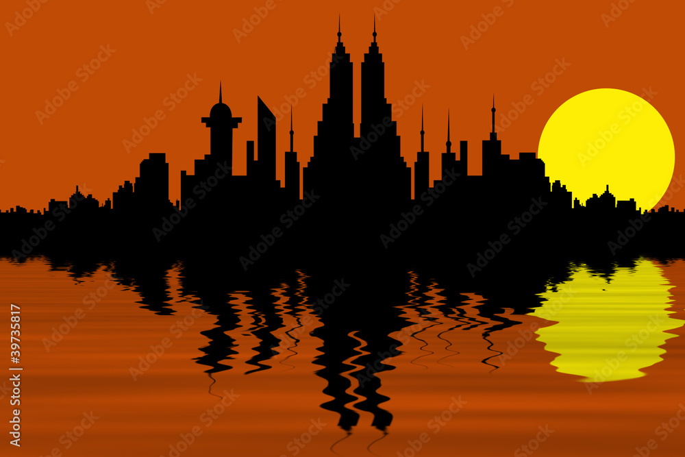 Naklejka premium skyline and sunset
