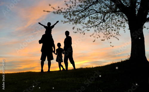 Happy family, father, mother, son and daughter