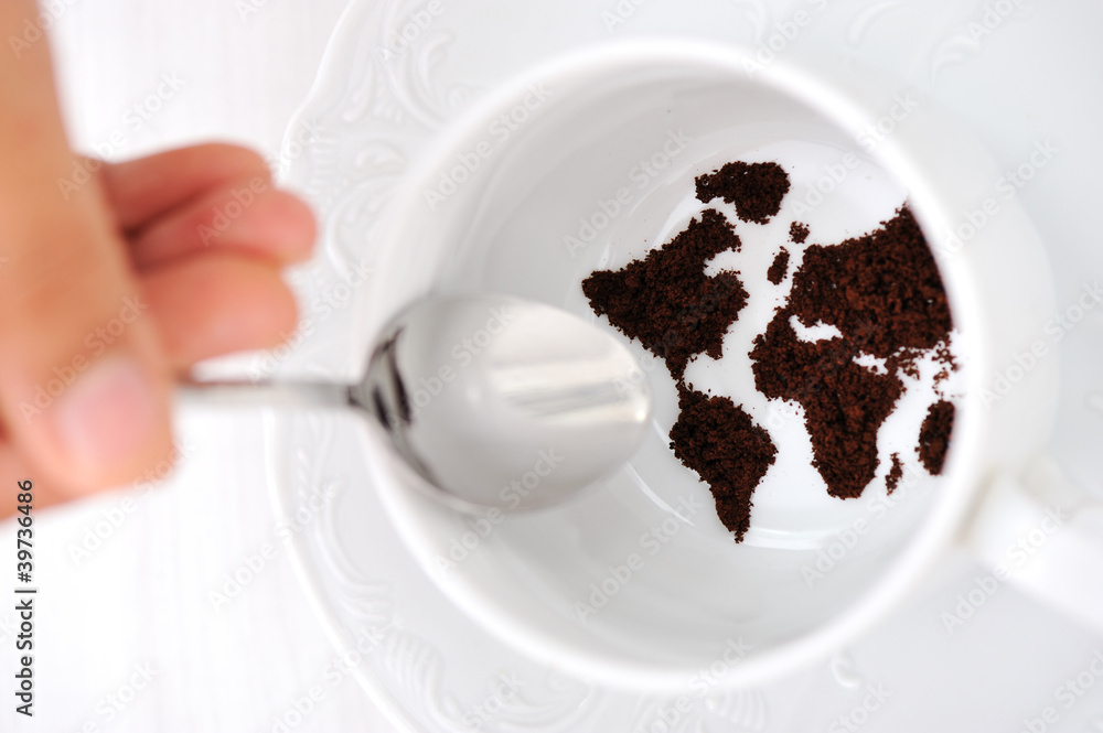World map in coffee cup, series World map in coffee cup, series