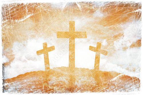 Photography Silhouette of three crosses on a grunge background