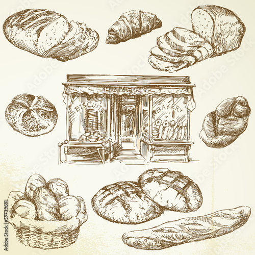 bread, bakery - hand drawn collection