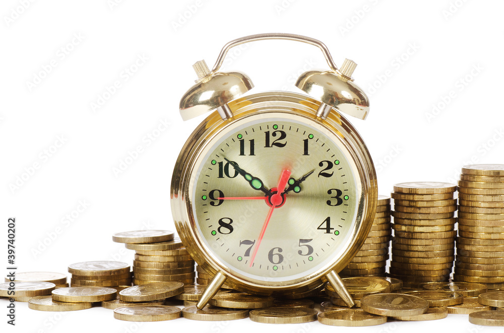 Alarm clock and money isolated on white background Alarm clock and money isolated on white background