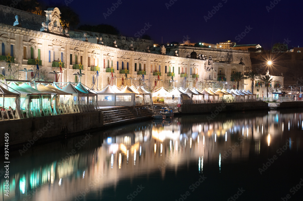 Night View Of Valletta Waterfront, Malta