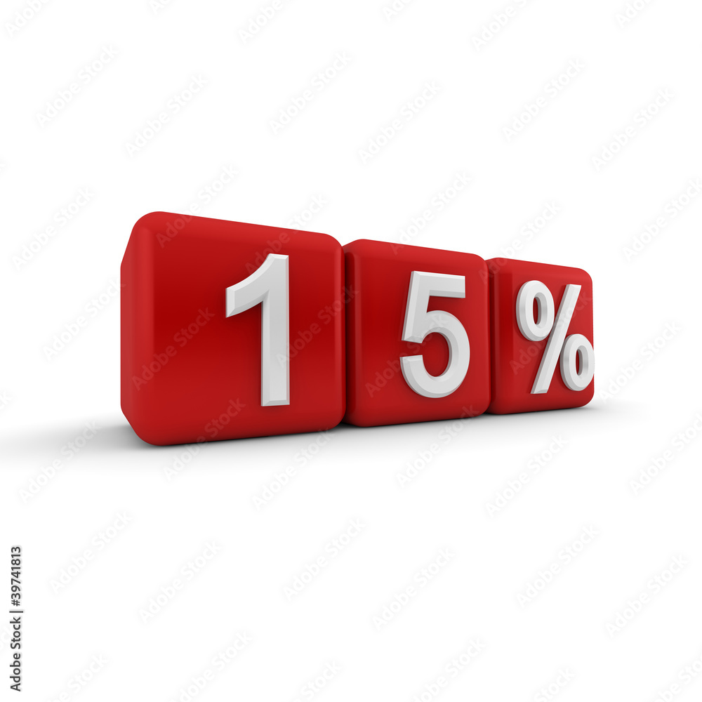 3D red blocks with fifteen percent text 3D red blocks with fifteen percent text