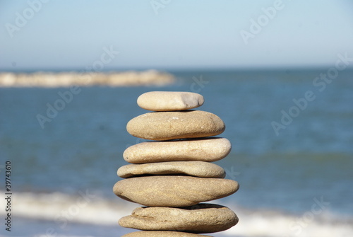 relaxing pile of  stones on the beach