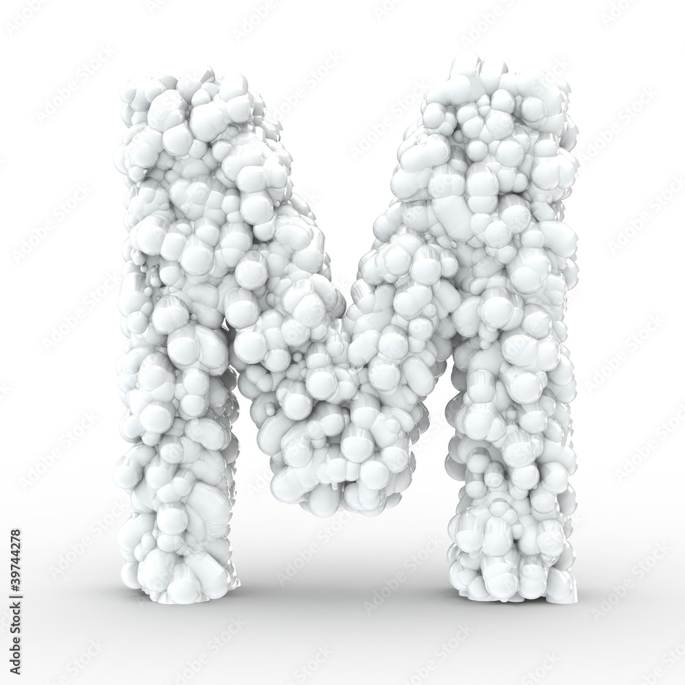Texteffekt Moleküle weiss Buchstabe M Texteffekt Moleküle weiss Buchstabe M