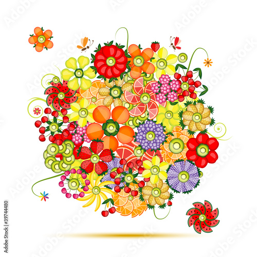 Floral bouquet. Flowers made from fruits