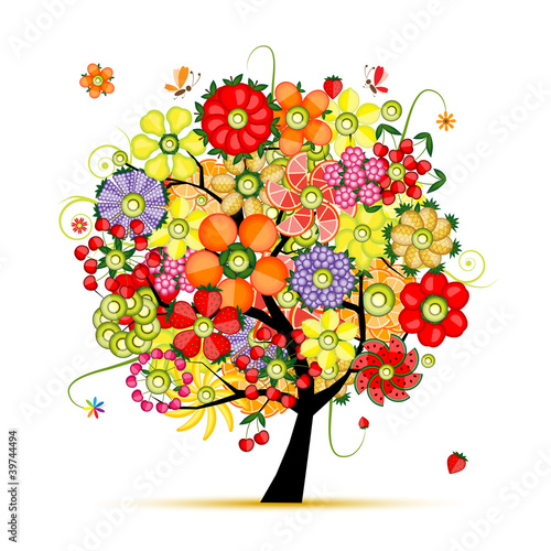 Art floral tree. Flowers made from fruits