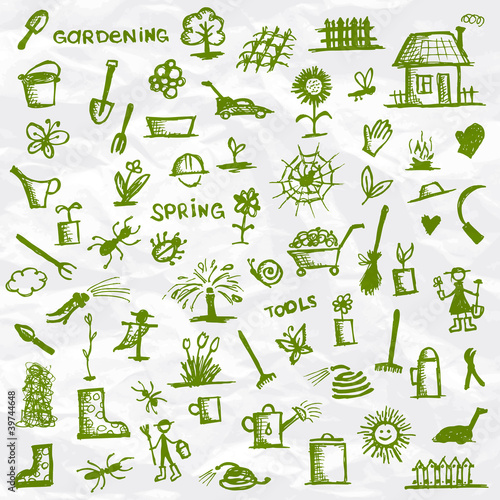 Spring. Garden tools sketch for your design