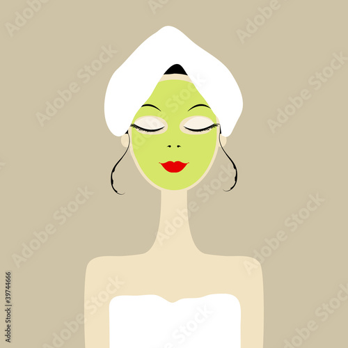 Pretty woman with cosmetic mask on face