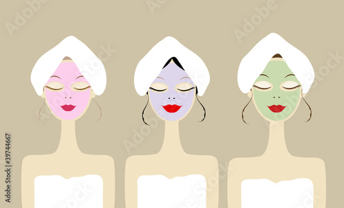 Pretty women with cosmetic mask on faces