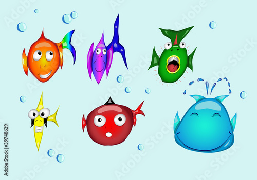 vector fish and whale smiles set