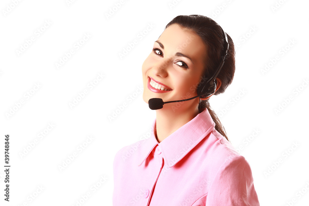 Smiling woman with headphones isolated Smiling woman with headphones isolated