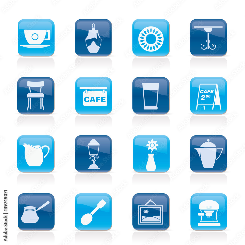Café and coffeehouse icons - vector icon set Café and coffeehouse icons - vector icon set