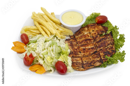  Grilled chicken breast with vegetables fries