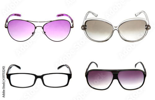 set of colorful sunglasses isolated on white