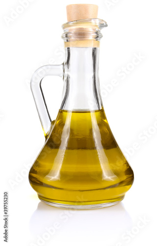 olive oil in bottle isolated on white background