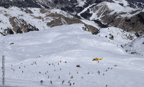 ski accident and rescue helicopter